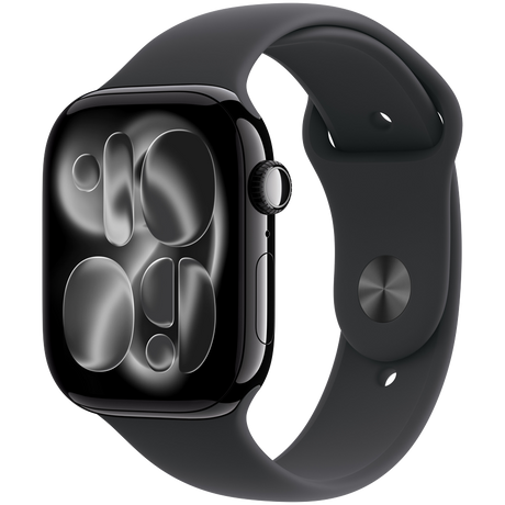 Apple Watch Series 11 GPS + Cellular 46mm Jet Black Aluminium Case with Black Sport Band - M/L