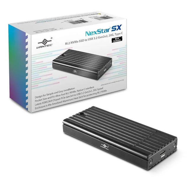 Vantec M.2 NVMe PCIe SSD Enclosure USB-C Aluminium Black