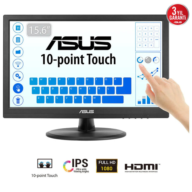 ASUS VT169HE 15.6-inch Full HD IPS 10-Point Touchscreen Monitor 60Hz HDMI VGA VESA 75x75 Tilt Flicker-Free