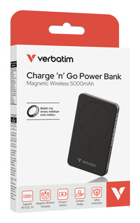Verbatim Charge 'n' Go Essentials Power Bank Magnetic Wireless 5000mAh Black