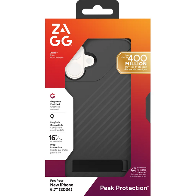ZAGG Denali Snap KS Black Stand Case for iPhone 16 Plus MagSafe Compatible