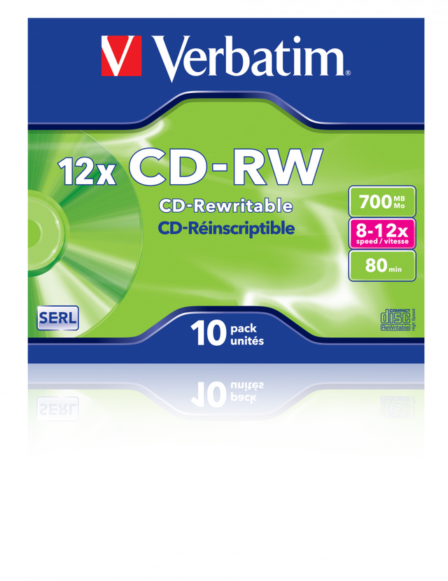 VERBATIM CD-RW 8X-12X Jewel Case 700MB 10 Pack