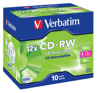 VERBATIM CD-RW 8X-12X Jewel Case 700MB 10 Pack