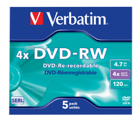 VERBATIM DVD-RW 4X Jewel Case 5 Pack