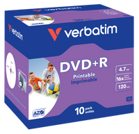 VERBATIM DVD+R 16X Printable Jewel Case 4.7GB 10 Pack
