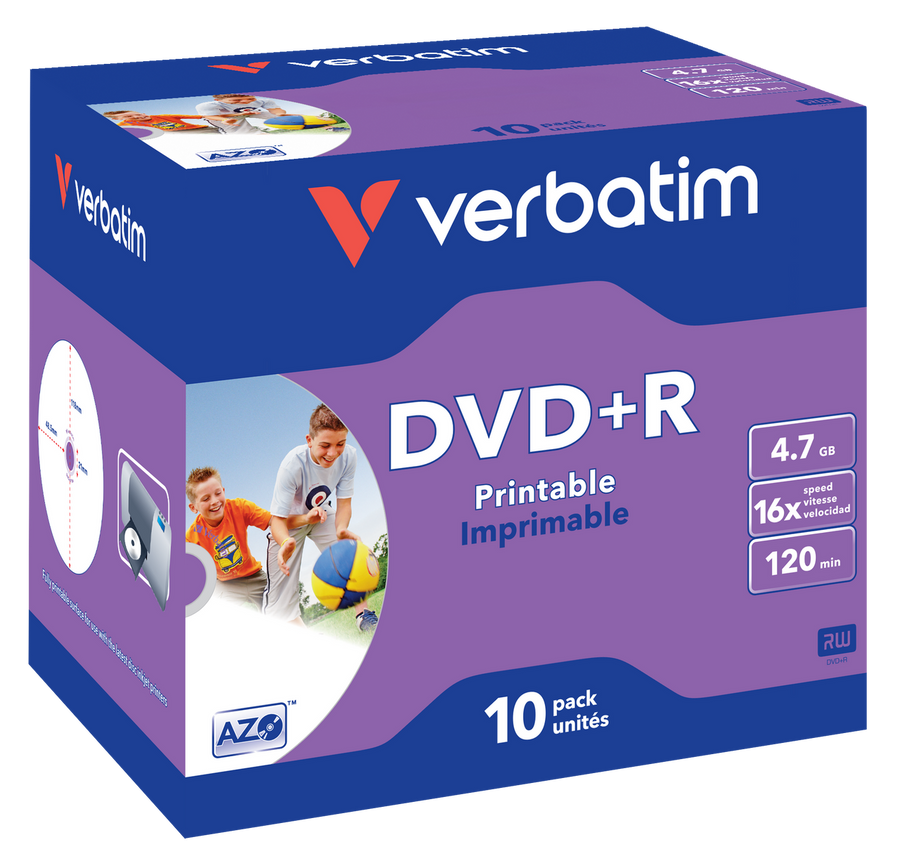 VERBATIM DVD+R 16X Printable Jewel Case 4.7GB 10 Pack