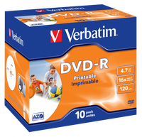 VERBATIM DVD-R 16X Printable Jewel Case 4.7GB 10 Pack