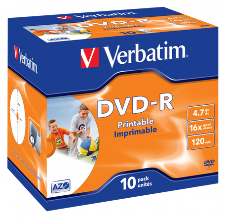 VERBATIM DVD-R 16X Printable Jewel Case 4.7GB - 10 Pack