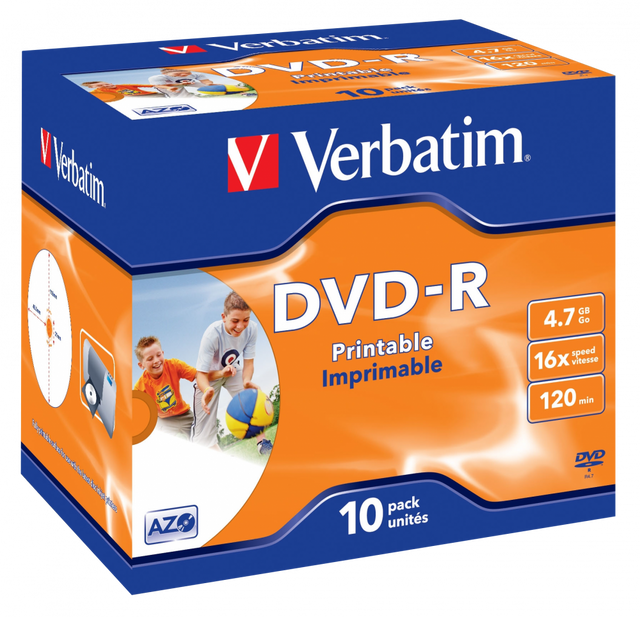 VERBATIM DVD-R 16X Printable Jewel Case 4.7GB 10 Pack