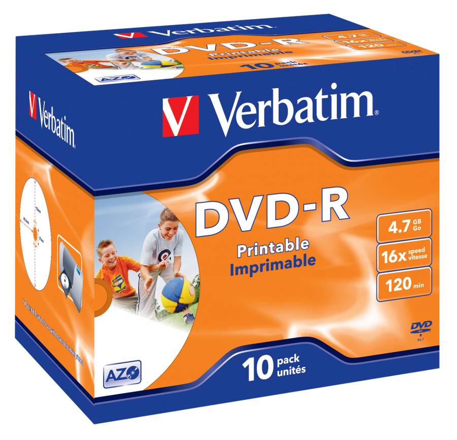 VERBATIM DVD-R 16X Printable Jewel Case 4.7GB 10 Pack