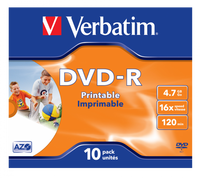 VERBATIM DVD-R 16X Printable Jewel Case 4.7GB 10 Pack