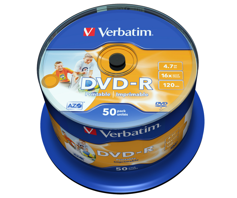 VERBATIM DVD-R 16X Wide Printable Spindle NO ID 4.7GB 50 Pack