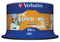 VERBATIM DVD-R 16X Wide Printable Spindle NO ID 4.7GB 50 Pack