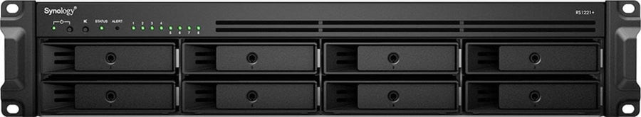 RackStation 8-bay (up to 12-bay); AMD Ryzen V1500B 2.4Ghz; 4GB RAM (Up to 32GB); 4 x GbE LAN; 2x USB3.2; 1x eSATA;