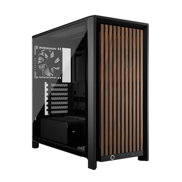 Corsair Frame 4000D RS Wood Modular Mid-Tower PC Case Black Walnut Wood Front Panel 4 RS120 Fans Dual 360mm
