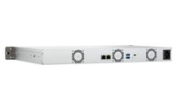 QNAP 4-Bay quad-core 2.0 GHz short-depth 1U rackmount NAS with 100W power supply, 4GB RAM (not expandable), SATA 6Gb/s, 2 x 2.5 GbE LAN, Container Station