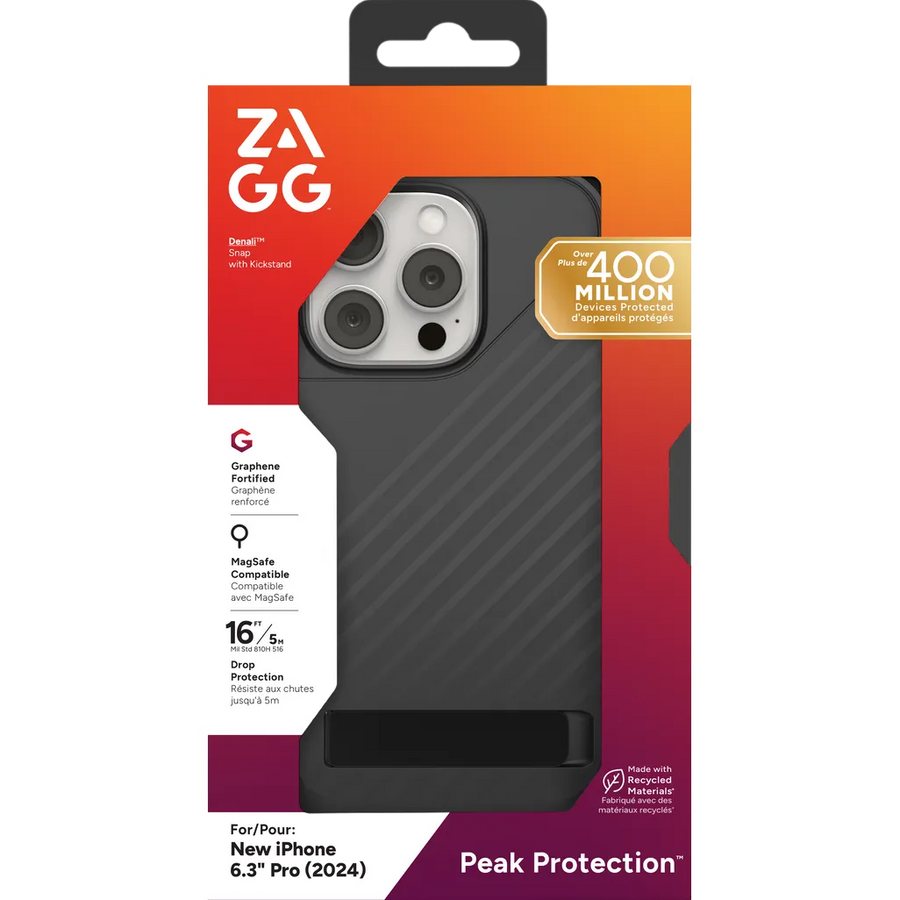 ZAGG Denali Snap KS Black Stand Case for iPhone 16 Pro MagSafe Compatible