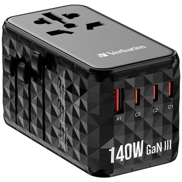 Verbatim GaN Iii Universal Travel Adapter UTA-10 with 2 X USB-C PD 140W & QC 4+ / 2 X USB