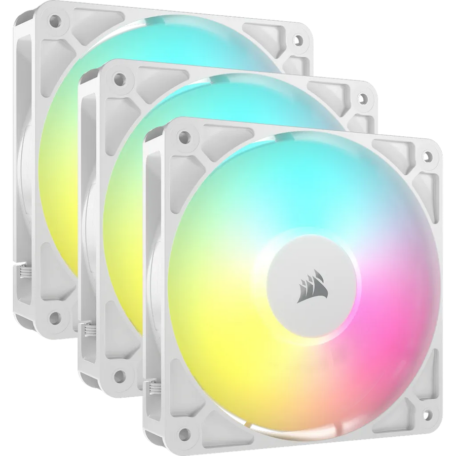 Corsair RS120 ARGB 120mm PWM Case Fan 3-Pack 420-2100 RPM 72.8 CFM (White)