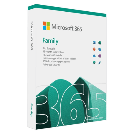 Microsoft 365 Family ESD_1YR Subcription 6 Users Word; Excel; PowerPoint; OneNote; Outlook