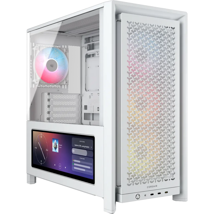 Corsair Frame 4000D LCD RS ARGB Mid-Tower PC Case White 14.5-inch LCD Touchscreen 4 RS120 Fans Dual 360mm