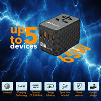 Verbatim Gan Iii Universal Travel Adapter UTA-05 With 2 X USB-C Pd 65W & Qc 4+ / 2 X USB-A