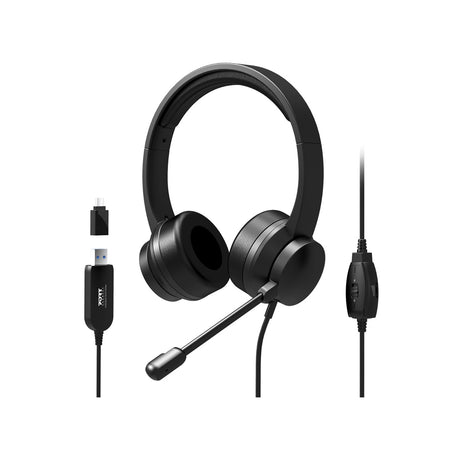 Port Black Comfortable Office Stereo USB Headset