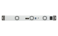 QNAP 4-Bay quad-core 2.0 GHz short-depth 1U rackmount NAS with 100W power supply, 4GB RAM (not expandable), SATA 6Gb/s, 2 x 2.5 GbE LAN, Container Station