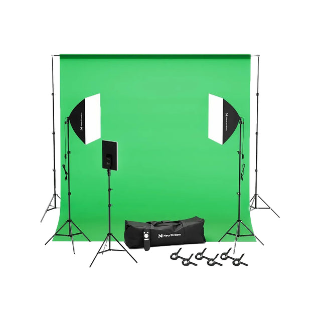 NearStream VK40 Green Screen Photography Kit 9.8x9.8ft Backdrop 2x 45W Softboxes 19-inch LED Panel
