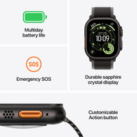 Apple Watch Ultra 3 GPS + Cellular 49mm Black Titanium Case with Black/Charcoal Trail Loop - M/L,Model A3281