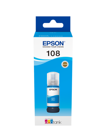 Epson 108 Ecotank Cyan Ink Bottle 70ml, 2100 Photos
