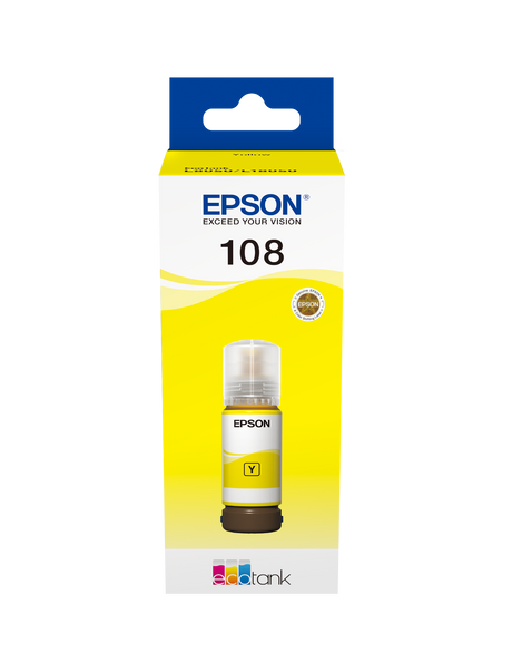 Epson 108 Ecotank Yellow Ink Bottle 70ml, 2100 Photos