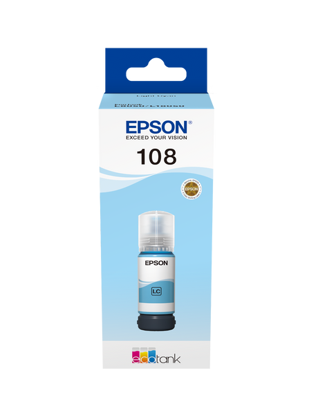 Epson 108 Ecotank Light Cyan Ink Bottle 70ml, 2100 Photos