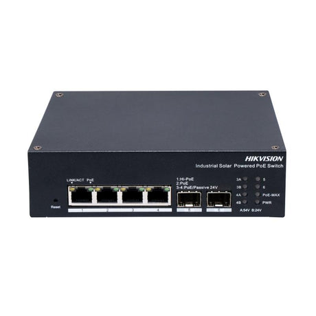 Hikvision 4 Port Gigabit Smart Managed Industrial Solar PoE Switch, 12V / 24V
