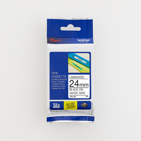 Brother 24mm Black on White Laminated tape