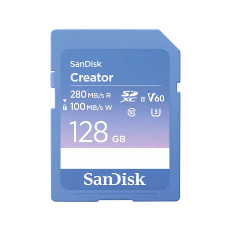 SanDisk Creator SD UHS-II Card 128GB, read speeds up to 280MB/s, write speeds up to 100MB/s