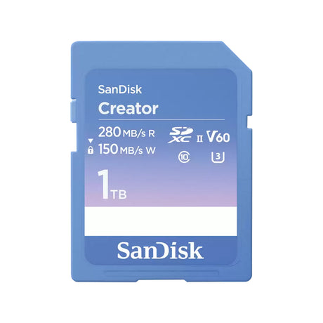 SanDisk Creator SD UHS-II Card 1TB, read speeds up to 280MB/s, write speeds up to 150MB/s