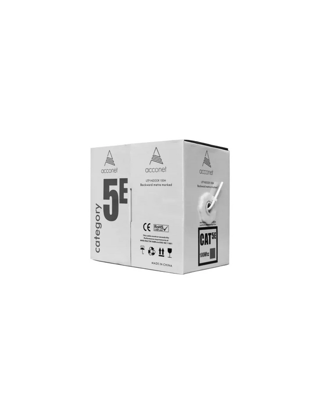 Acconet CAT5e Indoor Ethernet Cable 100m White Solid Copper UTP Pull Box | CAT5-100-SC