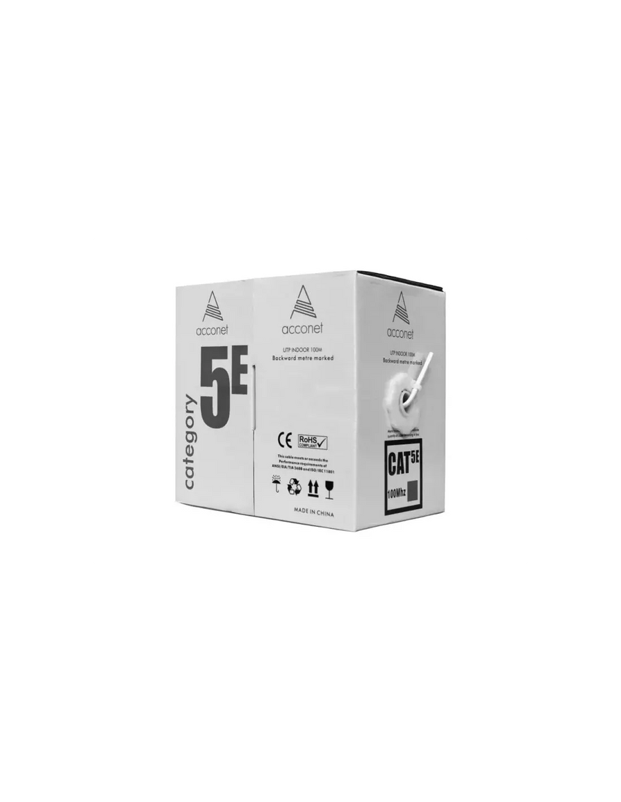 Acconet CAT5e Indoor Ethernet Cable 100m White Solid Copper UTP Pull Box | CAT5-100-SC