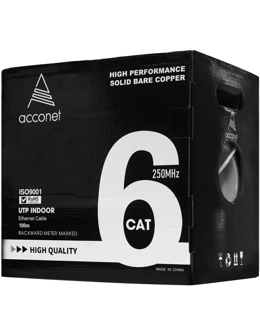 Acconet CAT6 Indoor Ethernet Cable 100m White Solid Copper UTP Pull Box | CAT6-100-SC