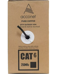 Acconet CAT6 UV Outdoor Ethernet Cable 100m Black Solid Core SF/TP Pull Box