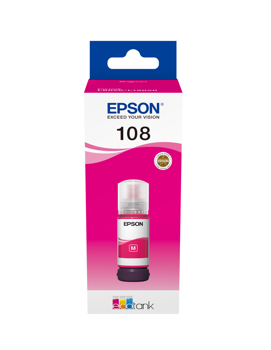 Epson 108 Ecotank Magenta Ink Bottle 70ml, 2100 Photos
