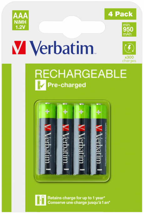Verbatim AAA Rechargable Battery (4 Batteries Per Pack)