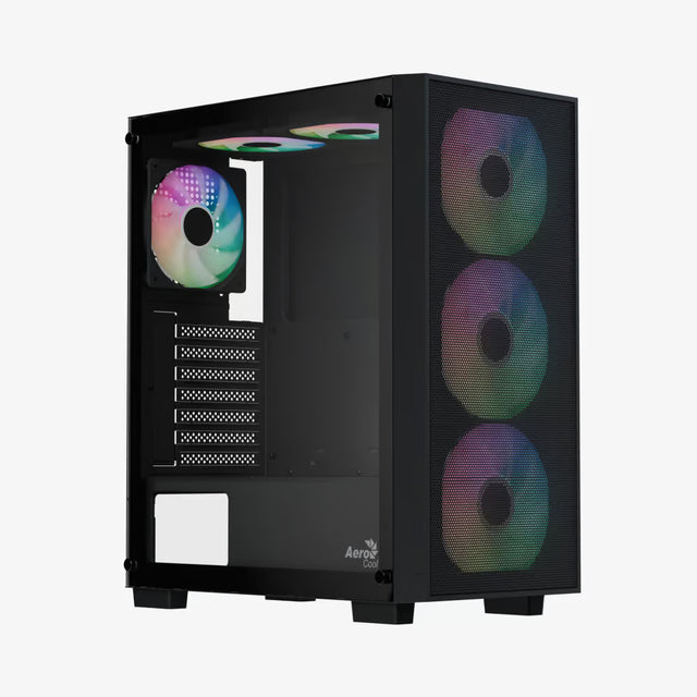 Aerocool B509A Flow ATX Mid Tower Gaming PC Case Black Full Mesh Front 360mm Radiator Tempered Glass