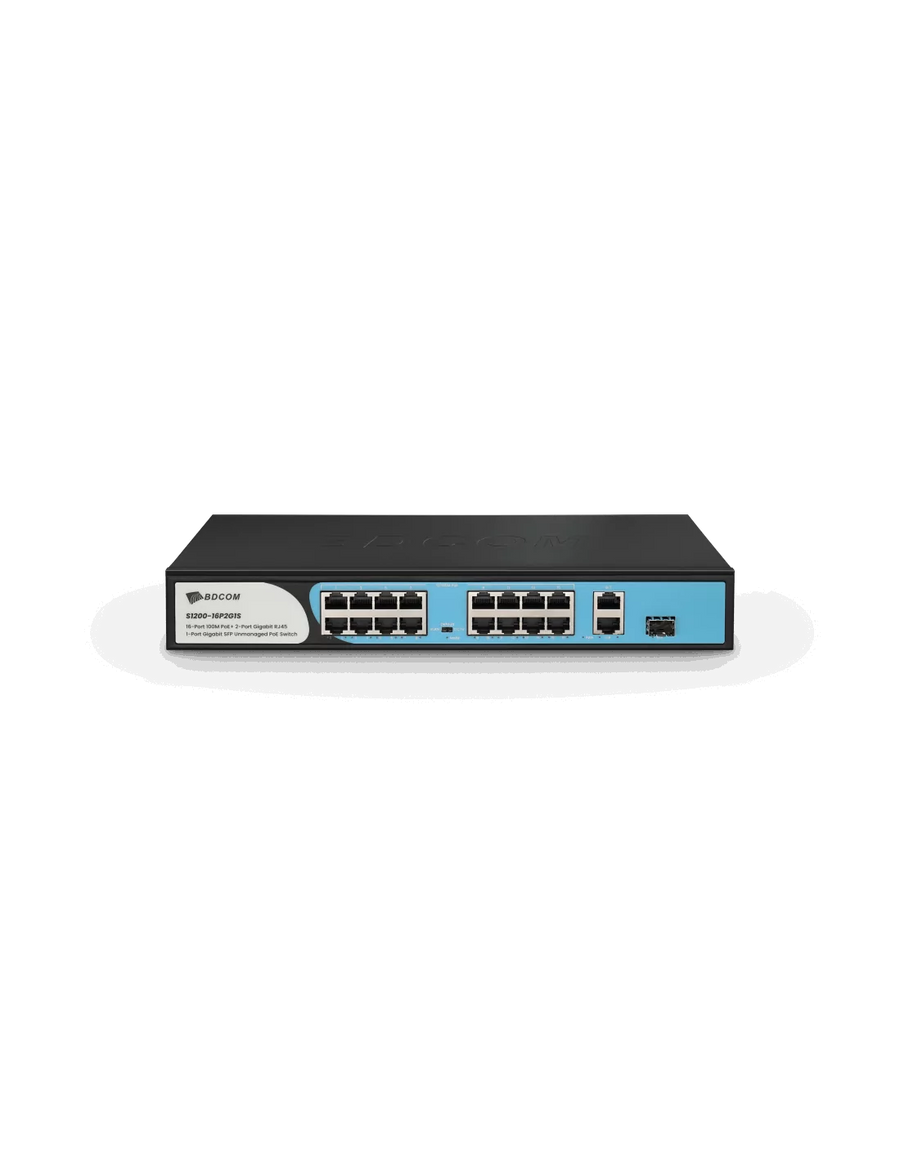 BDCOM 16-Port 100M PoE Switch (16-Port 100M PoE + 1 GE + 1 SFP) 180W PoE Budget