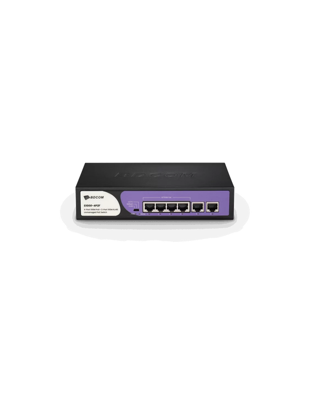 BDCOM 4-Port 100M Unmanaged PoE Switch (4-Port PoE + 2-Port 100M RJ45) 60W PoE Budget