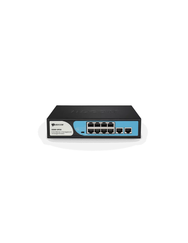 BDCOM 8-Port 100M PoE Switch (8-Port 100M PoE + 2-Port GE RJ45) 90W PoE Budget