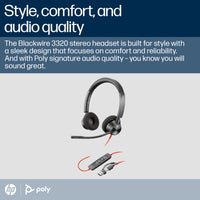 Poly Blackwire 3320 Stereo Microsoft Teams Certified USB-C Headset +USB-C/A Adapter - Image 4