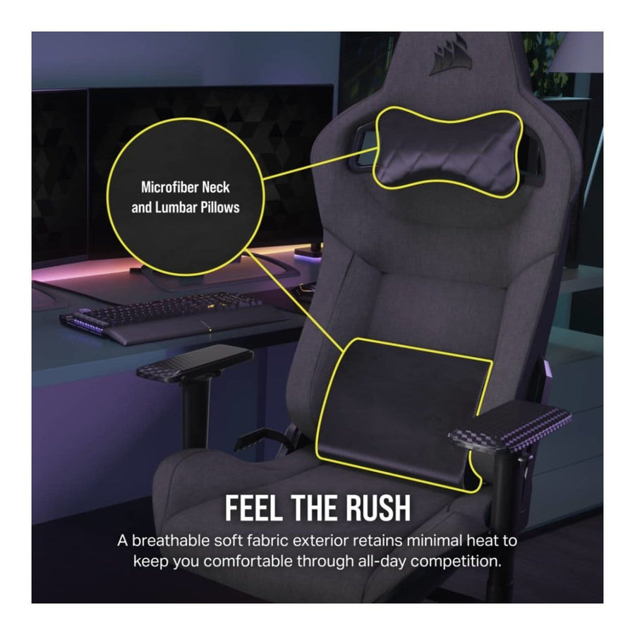 Corsair T3 Rush Gaming Chair Soft Fabric Memory Foam Lumbar Support (Charcoal)