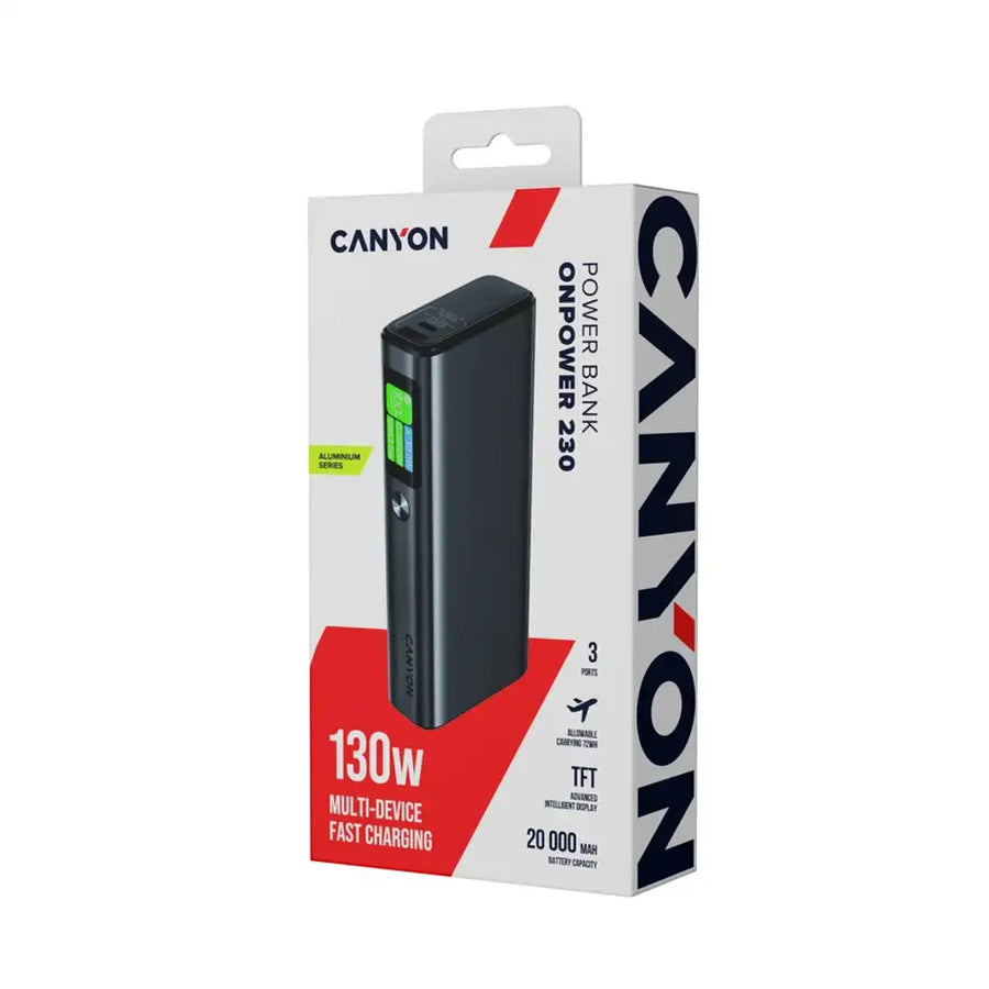 CANYON power bank OnPower 230 TFT 20000 mAh PD130W Dark Grey